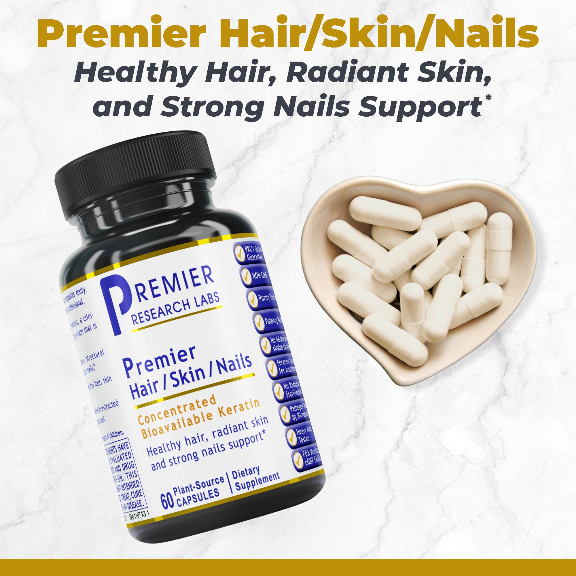 Premier Research Labs Premier Hair/Skin/Nails - Hair Growth Supplement for Women & Men with Keratin, Vitamins for Hair Growth, Beauty from Within for Hair, Skin and Nails - 60 Vegetarian Capsules - TrustMedUSA