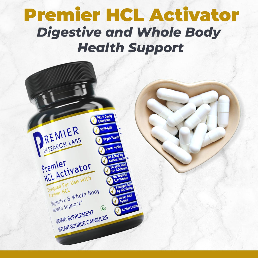 Premier Research Labs Premier HCL Activator - Pepsin Digestive Enzymes Supplement for Optimal Digestive Function for Men & Women, Low Stomach Acid, Nutrient Absorption - 90 Vegetarian Capsules - TrustMedUSA