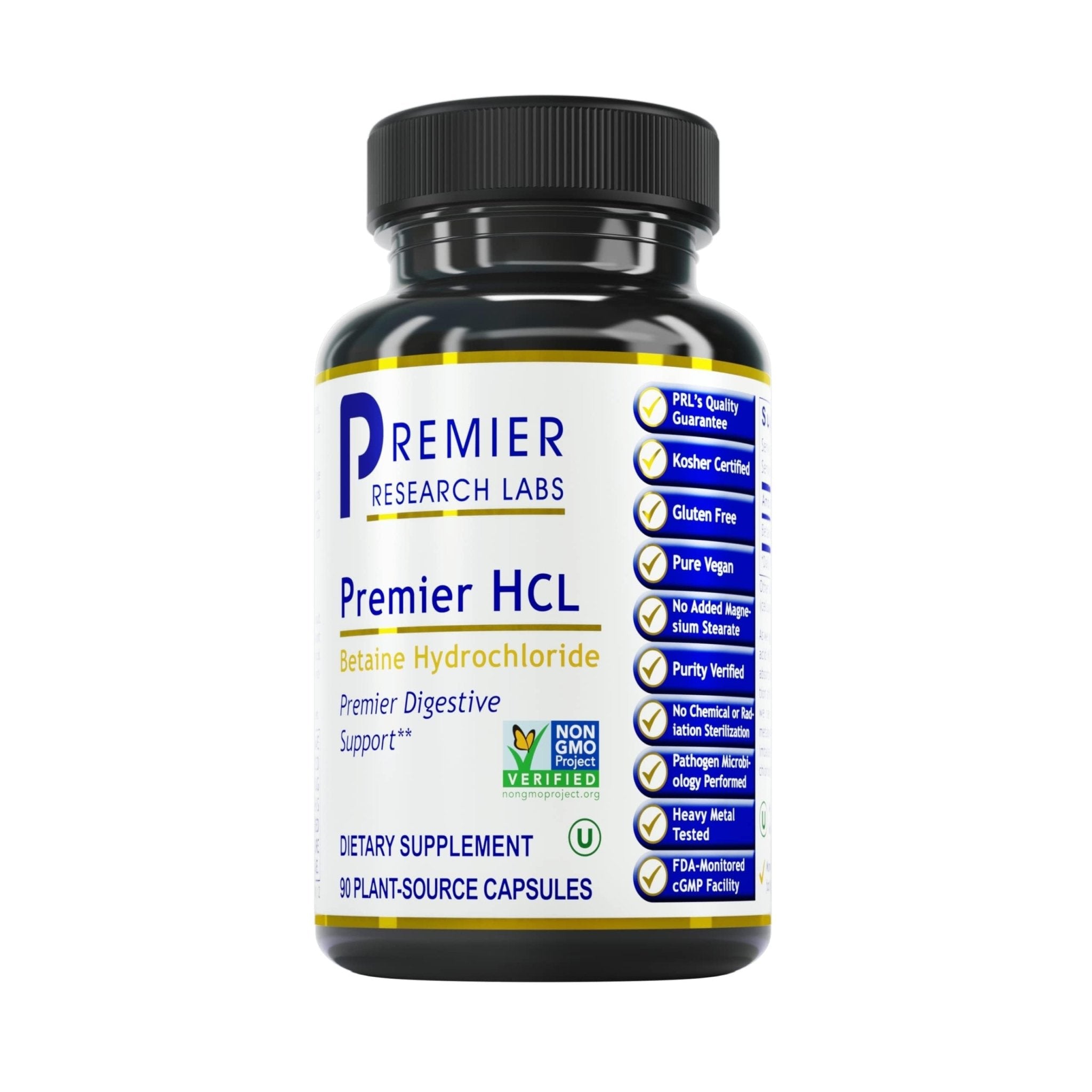 Premier Research Labs Premier HCL - Betaine HCL, Betaine Hydrochloride Supplement for Optimal Digestive Function, Nutrient Absorption, Betaine-HCL for Low Stomach Acid- 90 Vegetarian Capsules - TrustMedUSA