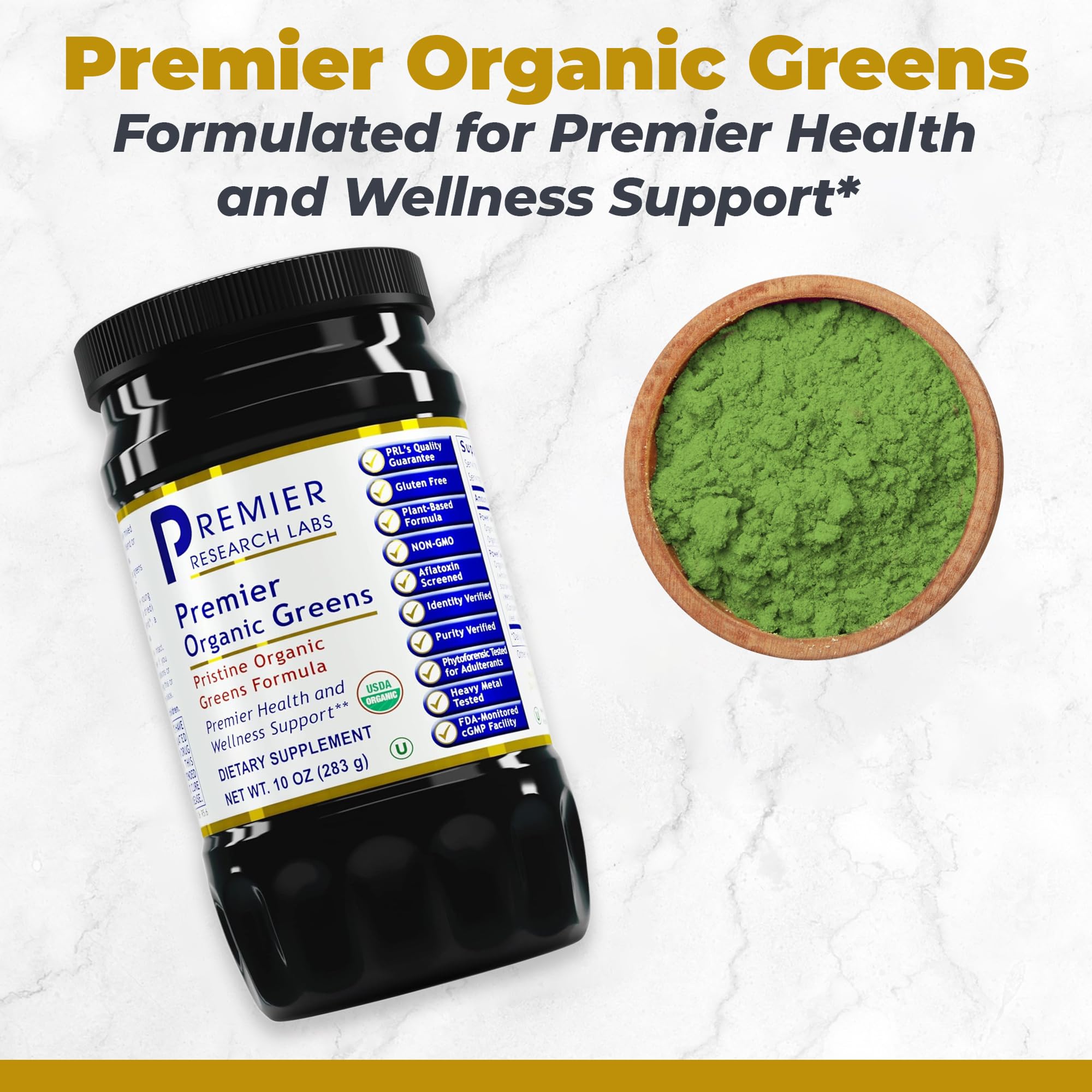 Premier Research Labs Premier Organic Greens - Super Greens Powder, Greens Superfood Powder for Drinks, Green Juice, Nutrition Support, Supergreens for Men & Women, Spinach, Alfalfa, Chlorella - 10 oz - TrustMedUSA