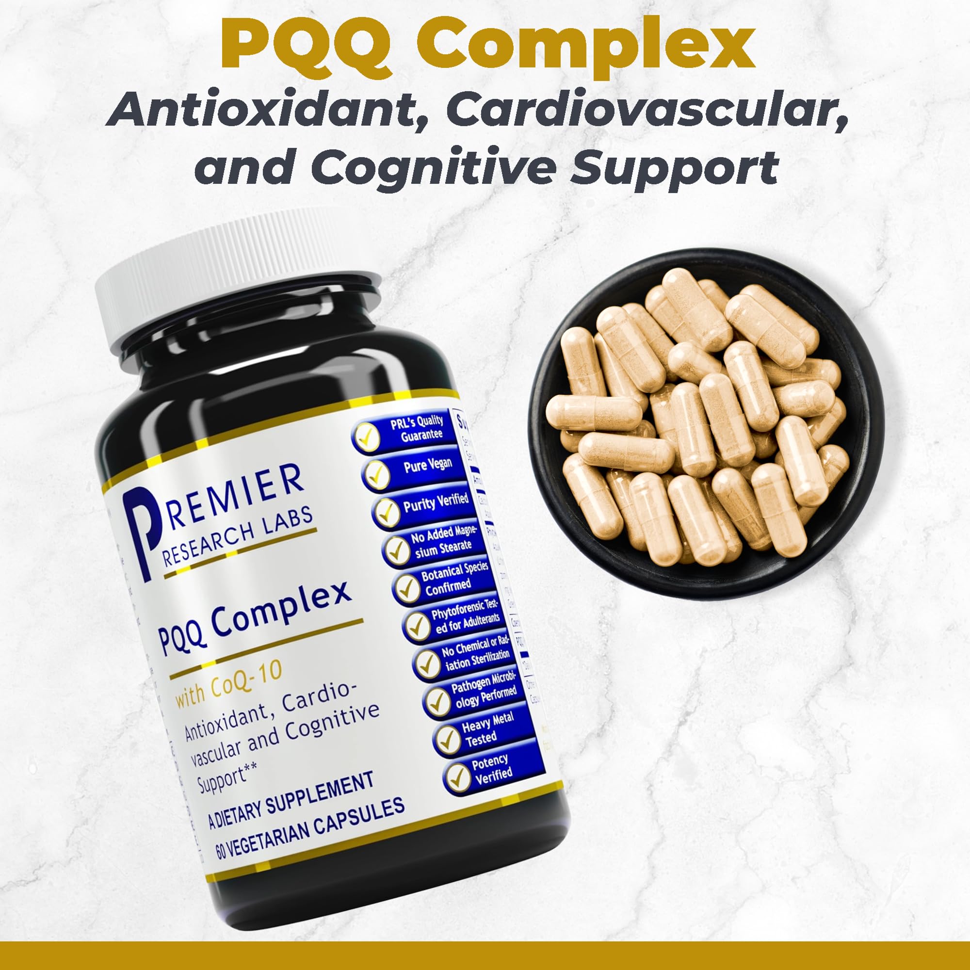 Premier Research Labs Premier PQQ Complex with CoQ10 - Coenzyme Q10, Co Q 10 Supplement with Pyrroloquinoline Quinone (PQQ) for Antioxidant, Brain & Heart Support - 60 Vegetarian Capsules - TrustMedUSA