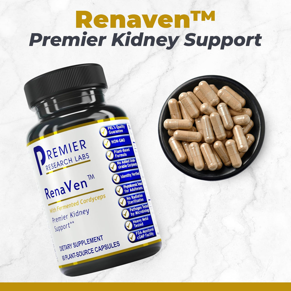 Premier Research Labs RenaVen - Premier Kidney Support for Kidney Cleanse Detox and Repair | Improve Kidney Function and Urinary Support with Fermented Cordyceps - 60 Plant-Source Capsules - TrustMedUSA