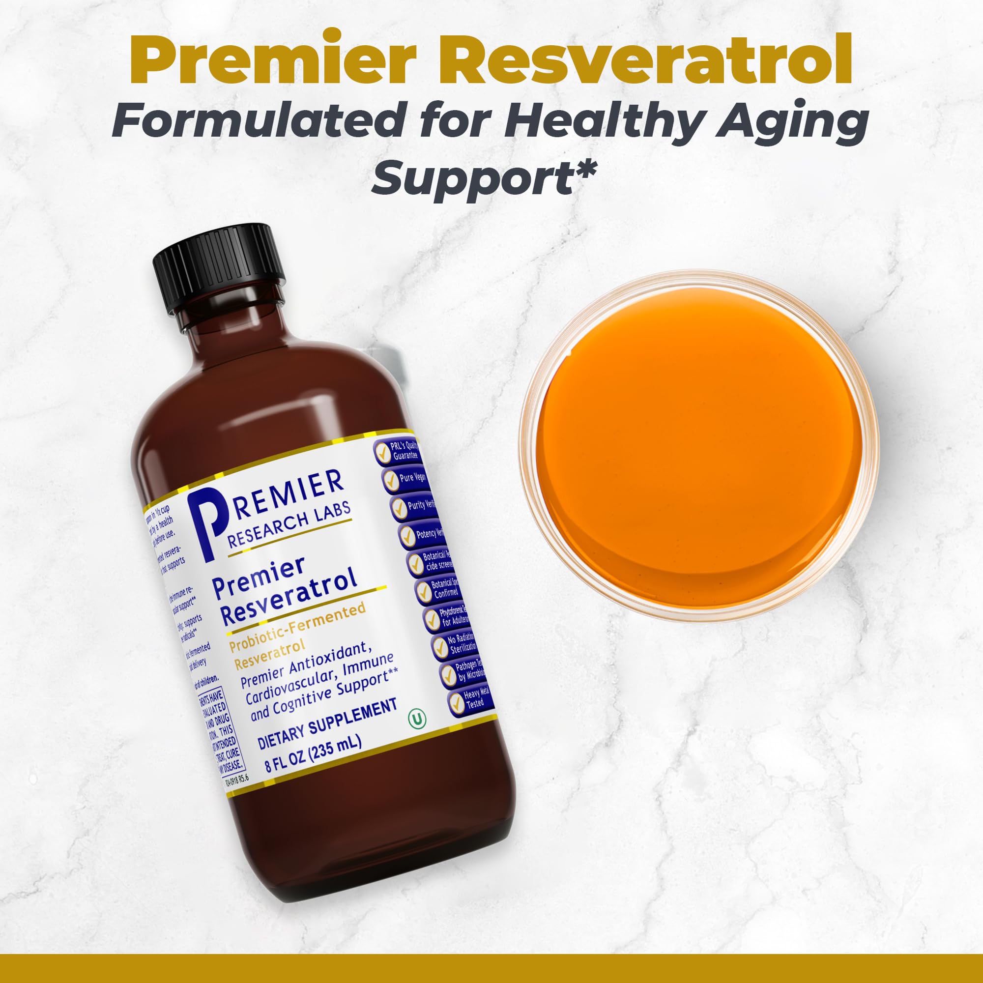 Premier Research Labs Resveratrol - Resveratrol Liquid Supplement, Trans Resveratrol, Antioxidant Support for Heart Health & Blood Flow, Aging Support, 180 mg Per Teaspoon - 8 Fl Oz - TrustMedUSA