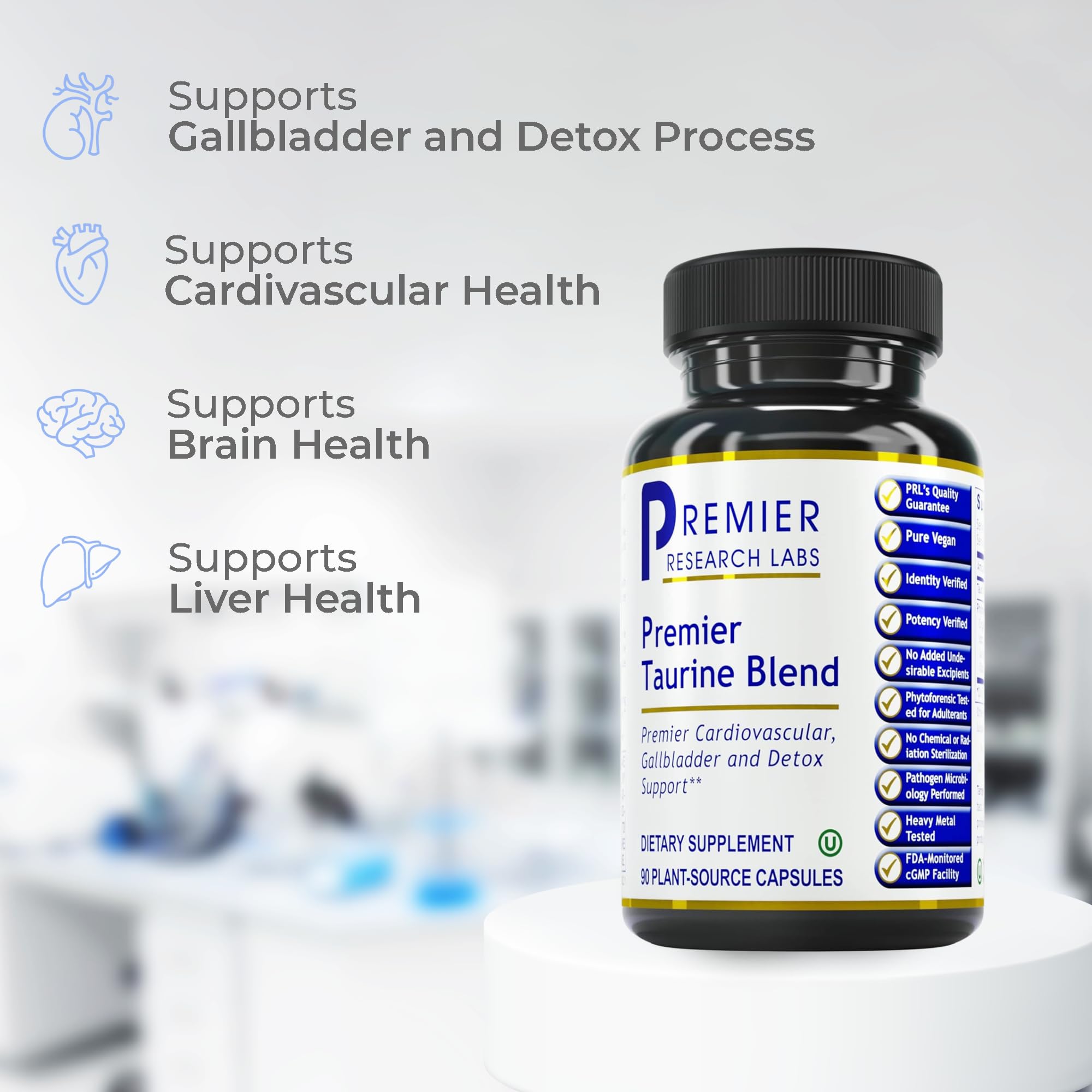 Premier Research Labs Taurine Blend - Taurine Supplement, Taurine Pills, L Taurine Amino Acid Supplement for Liver, Gallbladder, Brain & Heart Health, for Women & Men - 90 Vegetarian Capsules - TrustMedUSA