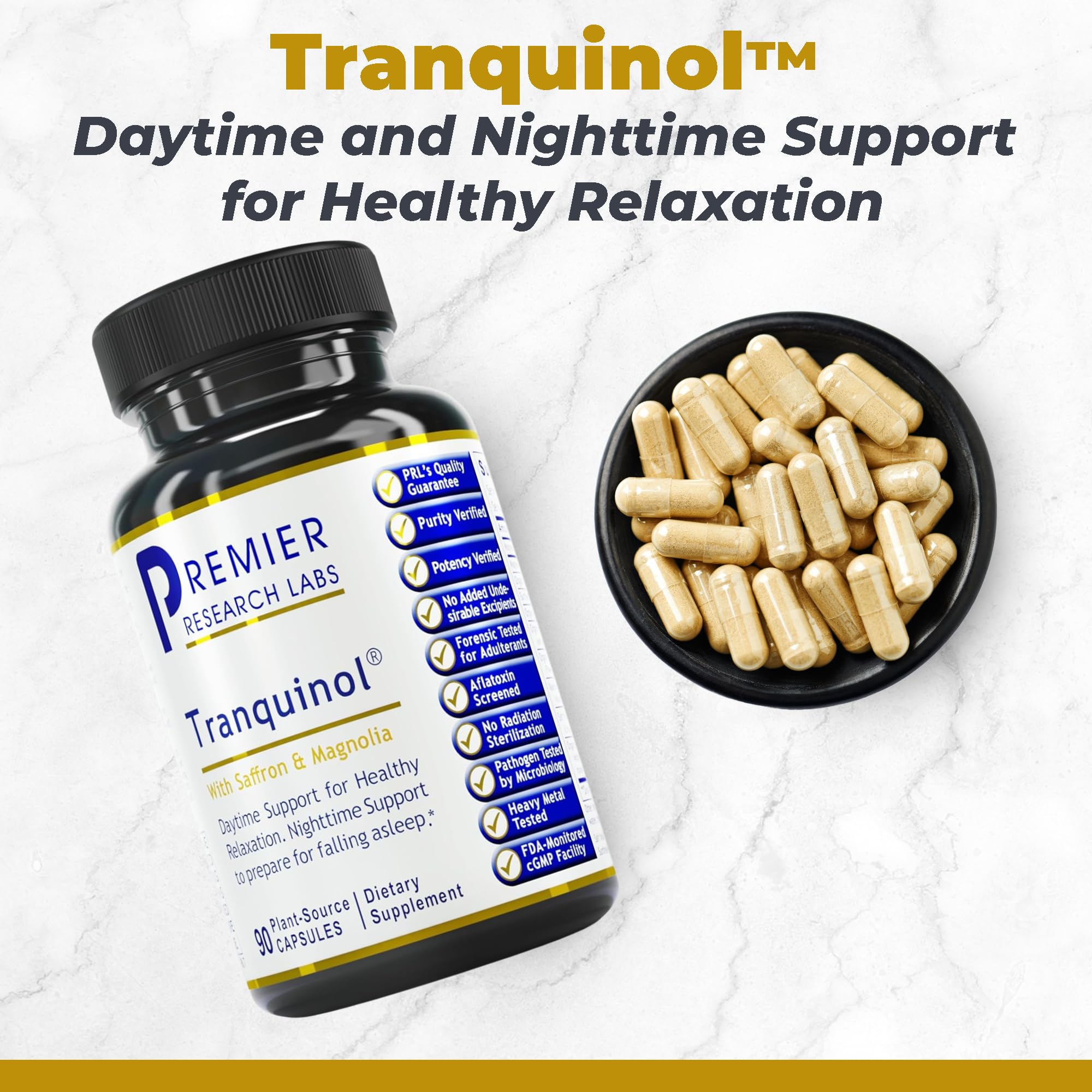 Premier Research Labs Tranquinol - Natural Sleep Aid Supplement for Deep Sleep Support and Calm Mind | Magnesium, Turmeric, Lemon Balm & Saffron Extract - Pure Vegan - 90 Plant-Source Capsules - TrustMedUSA