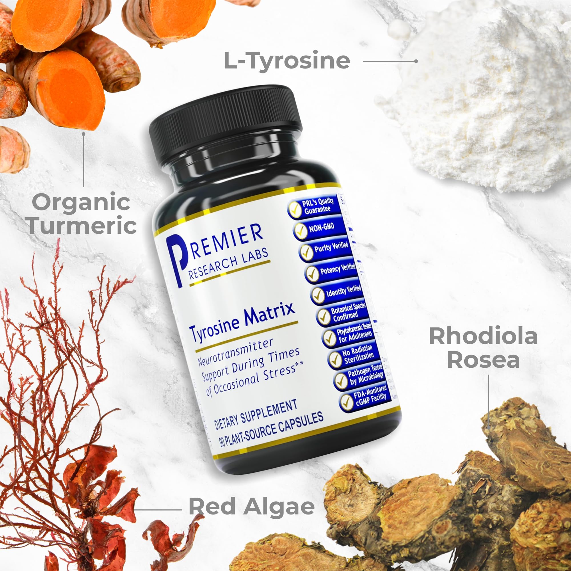 Premier Research Labs Tyrosine Matrix - L Tyrosine Supplement, L-tyrosine 944mg Capsules for Adults, Amino Acid Pills with Red Algae & Rhodiola Rosea - 90 Vegetarian Capsules - TrustMedUSA