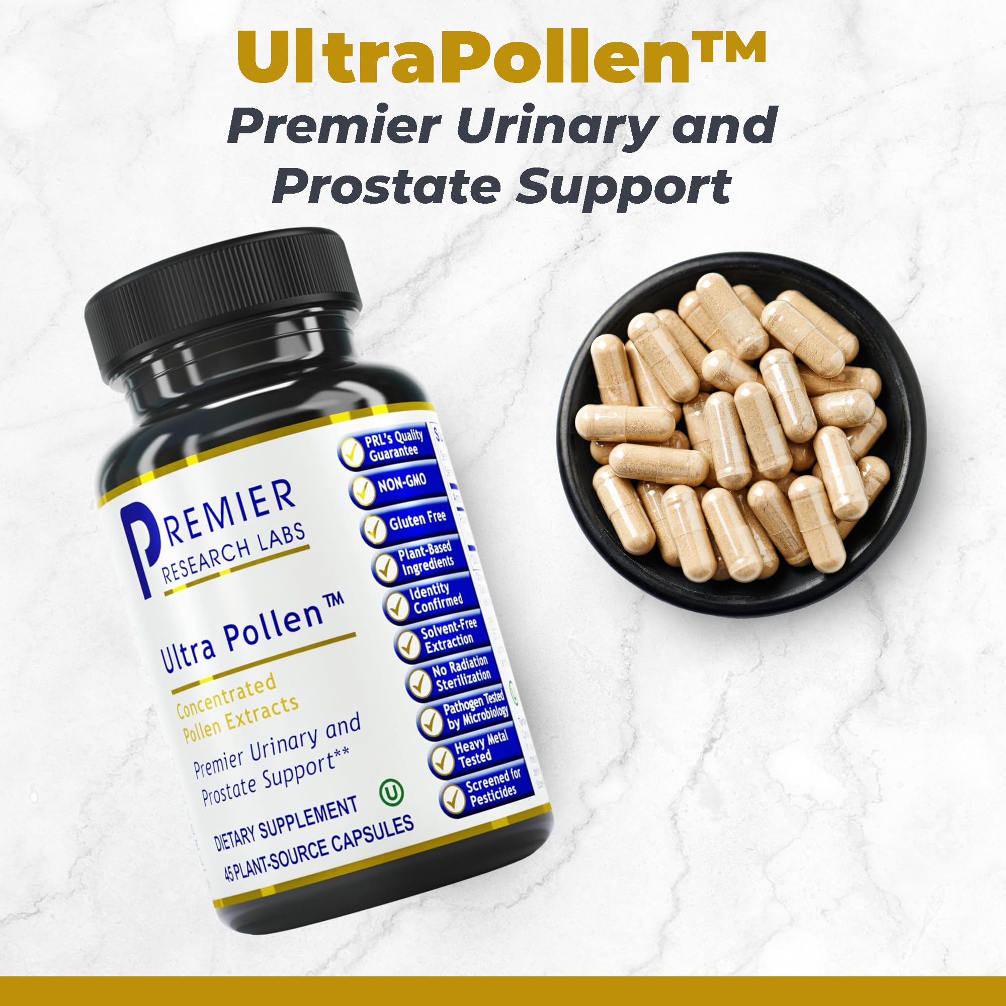 Premier Research Labs UltraPollen - Bee Pollen Supplement, Rye Pollen Extract, Prostate Health, Bee Pollen Extract from Rye Flower with Amino Acids, Supplement for Men & Women- 45 Vegetarian Capsules - TrustMedUSA