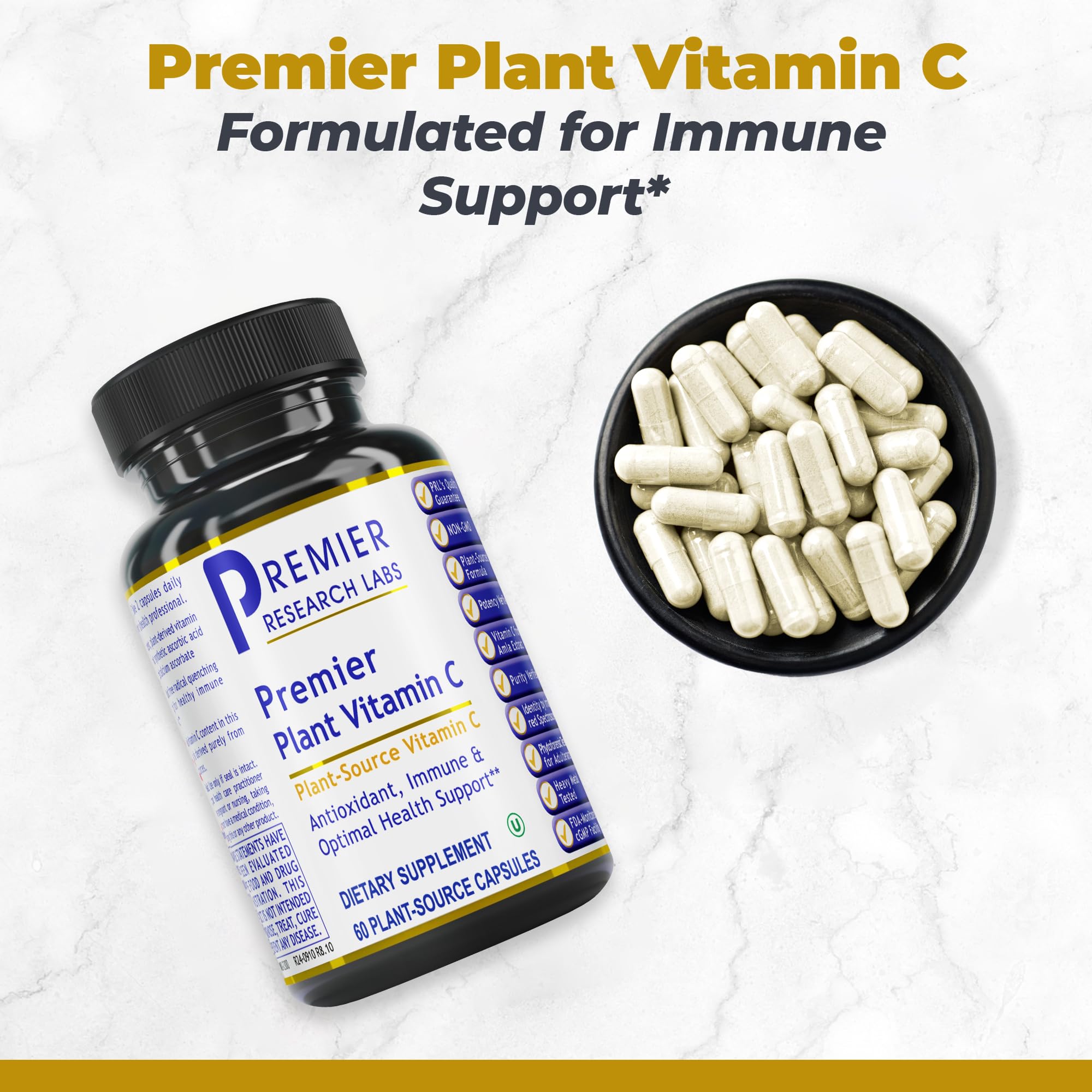 Premier Research Labs Vitamin C Supplement - Natural Vitamin C, Whole Food Vitamin C, Essential C Complex, Pure with Bioflavonoids & Organic Ingredients - 60 Vegetarian Capsules - TrustMedUSA