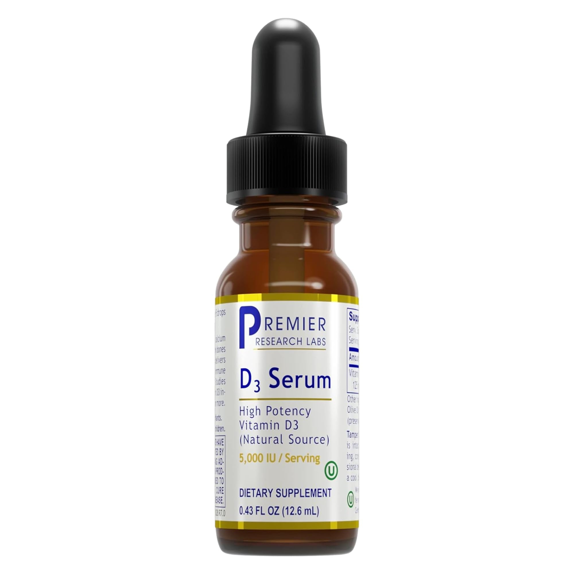 Premier Research Labs Vitamin D3 Serum - Liquid Vitamin D Oil Drops for Adults, Liquid Vitamin D3 5000 IU, Sublingual Vit D3 Liquid - 0.43 fl oz - TrustMedUSA