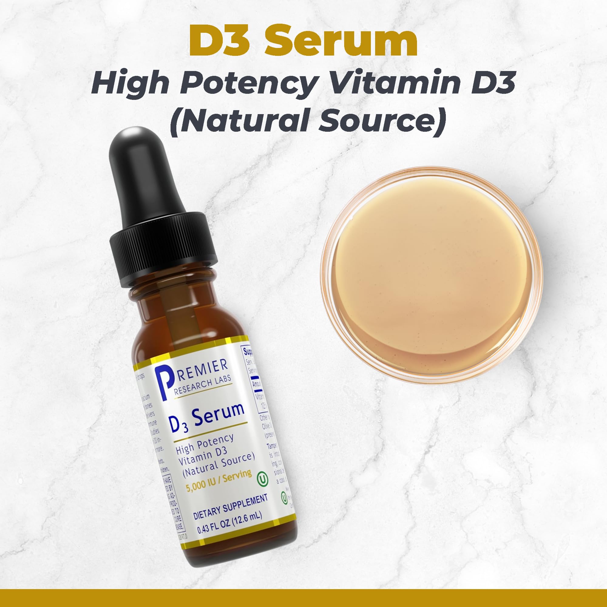 Premier Research Labs Vitamin D3 Serum - Liquid Vitamin D Oil Drops for Adults, Liquid Vitamin D3 5000 IU, Sublingual Vit D3 Liquid - 0.43 fl oz - TrustMedUSA