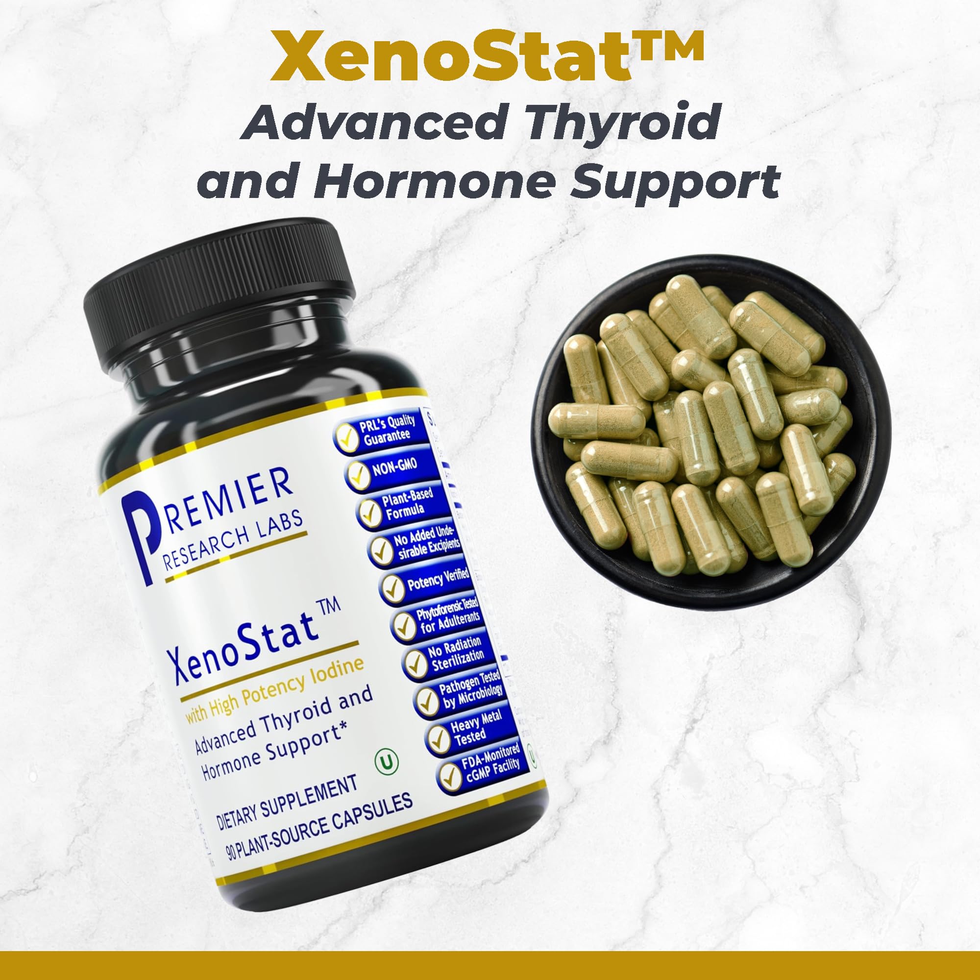 Premier Research Labs XenoStat - Thyroid Supplement, Thyroid Support for Women & Men, Iodine Supplement, Hormone Support, Thyroid Support Complex Supplement - 90 Capsules - TrustMedUSA