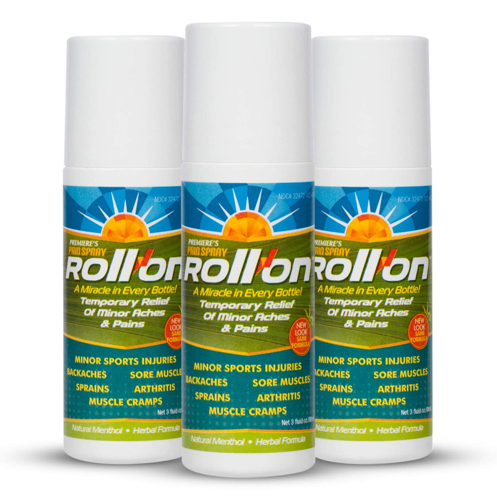 Premiere's Pain Spray All-Natural Menthol & Peppermint Roller Herbal Blend for Joint and Nerve Pain, Muscle Soreness, Sprains, Cramps, Sports Injuries, Back Pain & Neck Shoulder Aches - 3 Pack - TrustMedUSA