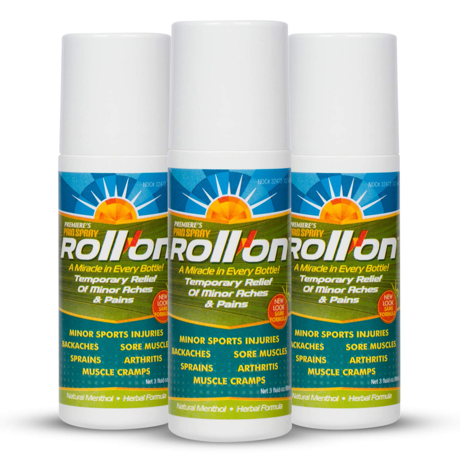 Premiere's Pain Spray All-Natural Menthol & Peppermint Roller Herbal Blend for Joint and Nerve Pain, Muscle Soreness, Sprains, Cramps, Sports Injuries, Back Pain & Neck Shoulder Aches - 3 Pack - TrustMedUSA