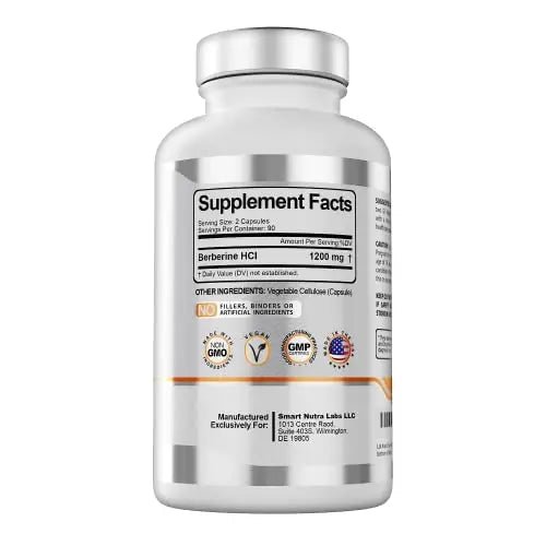 Premium Berberine HCL 1200mg- 180 Vegan Capsules, 100% Pure Berberin - TrustMedUSA