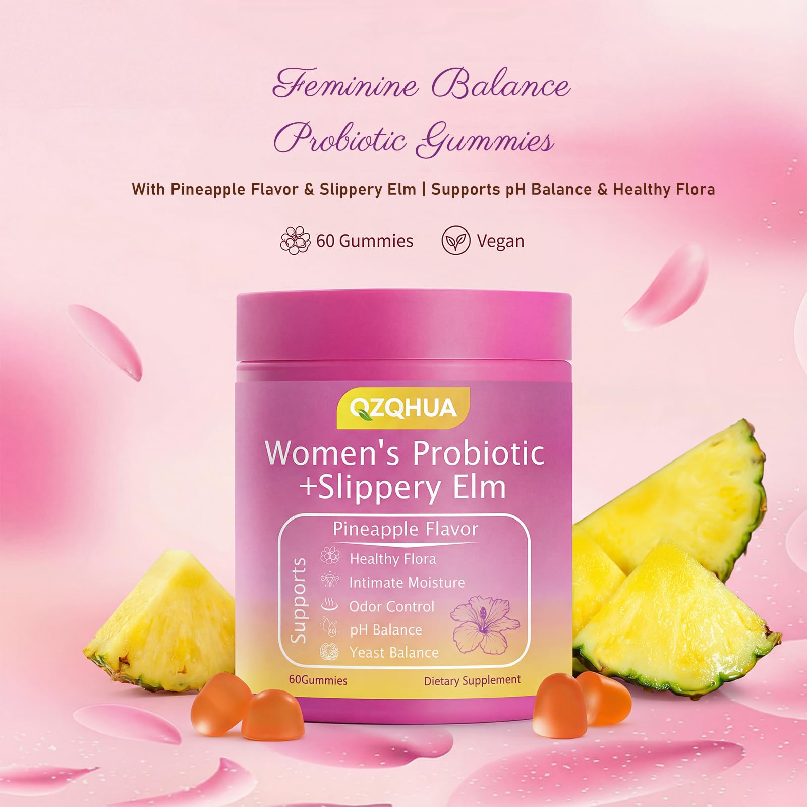 Premium Feminine Balance Gummies for Women - 60 Gummies, Hawaiian Pineapple Flavor - with Probiotics & Vitamin C - Supports Feminine Wellness & Healthy Balance - Gluten Free, Vegan（30 Servings）（Q2） - TrustMedUSA