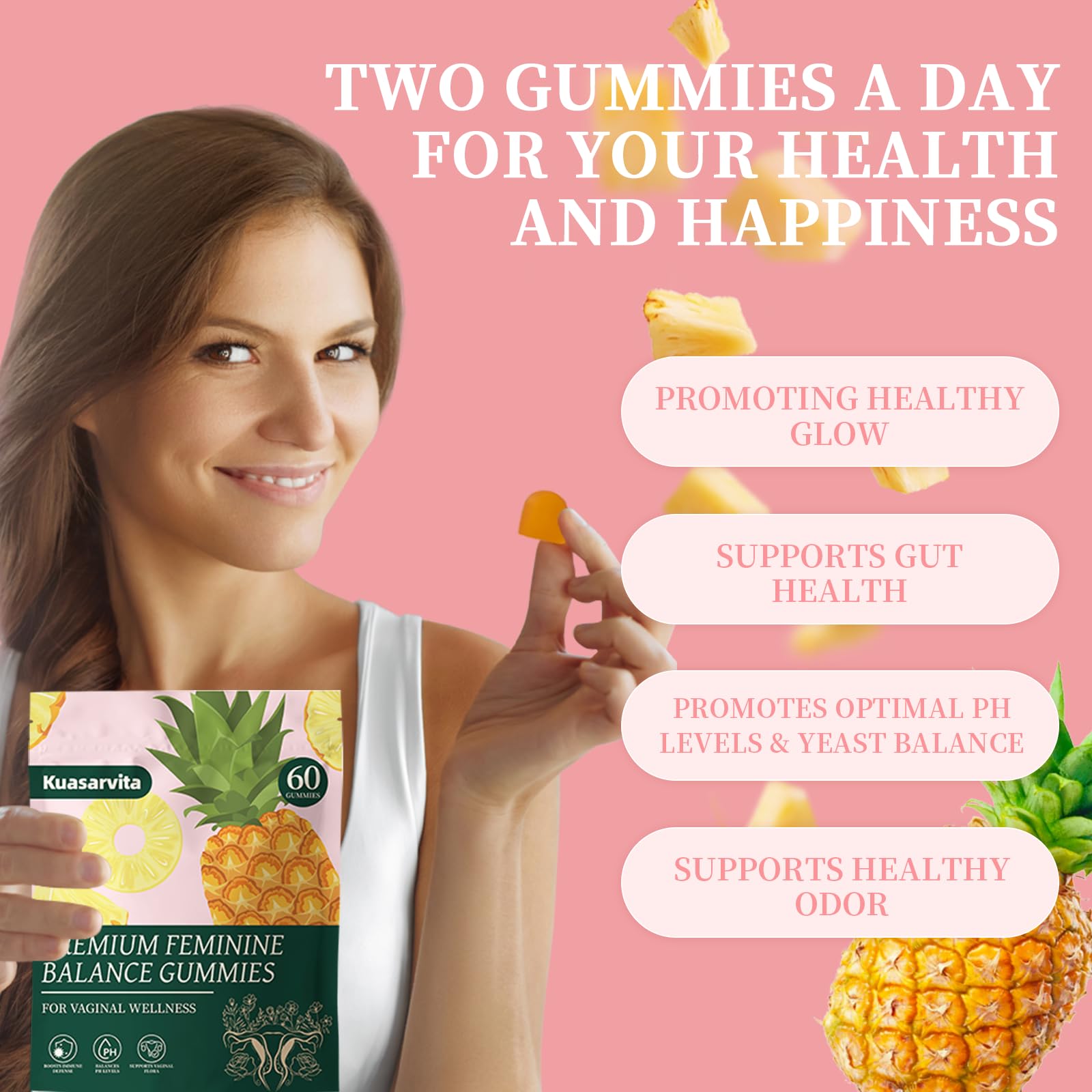 Premium Feminine Balance Gummies,Vital Vaginal Probiotics Source Feminine Gummies,Probiotic Gummies for Prenatal & Postnatal Women - Probiotics for Digestion, pH Balance, Gut Health, Immune Support - TrustMedUSA