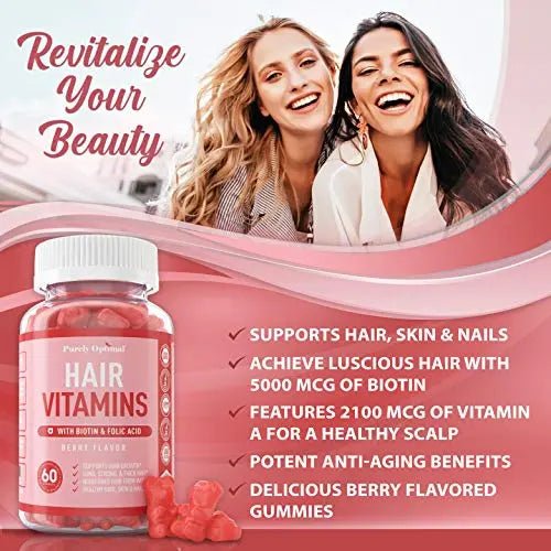 Premium Hair Vitamins Supplement-Gummy Vitamins w/Biotin, Folic Acid, Vitamins A&D - TrustMedUSA