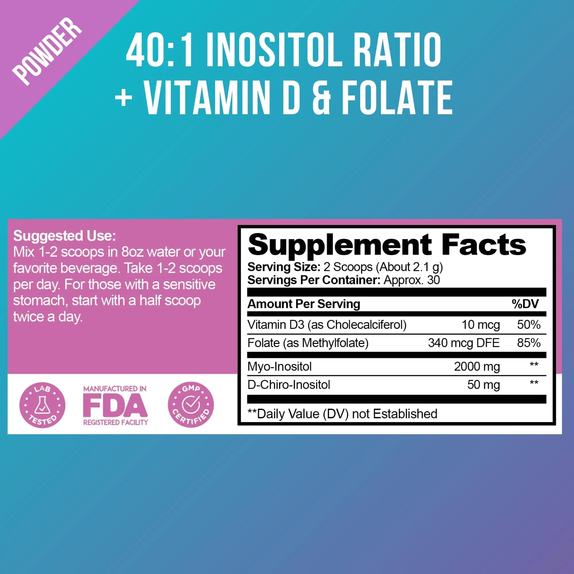 Premium Inositol Supplement - Myo-Inositol and D-Chiro Inositol Powder Plus Folate - TrustMedUSA