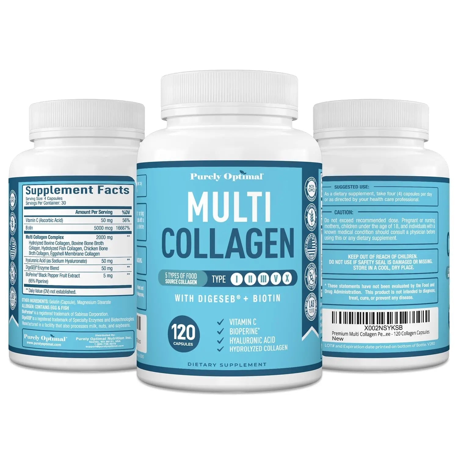 Premium Multi Collagen Peptides (Types I, II, II, V, X) - Collagen Pills for Skin Care, Hair Growth, Nails & Joints - Vitamin C, Hyaluronic Acid - TrustMedUSA