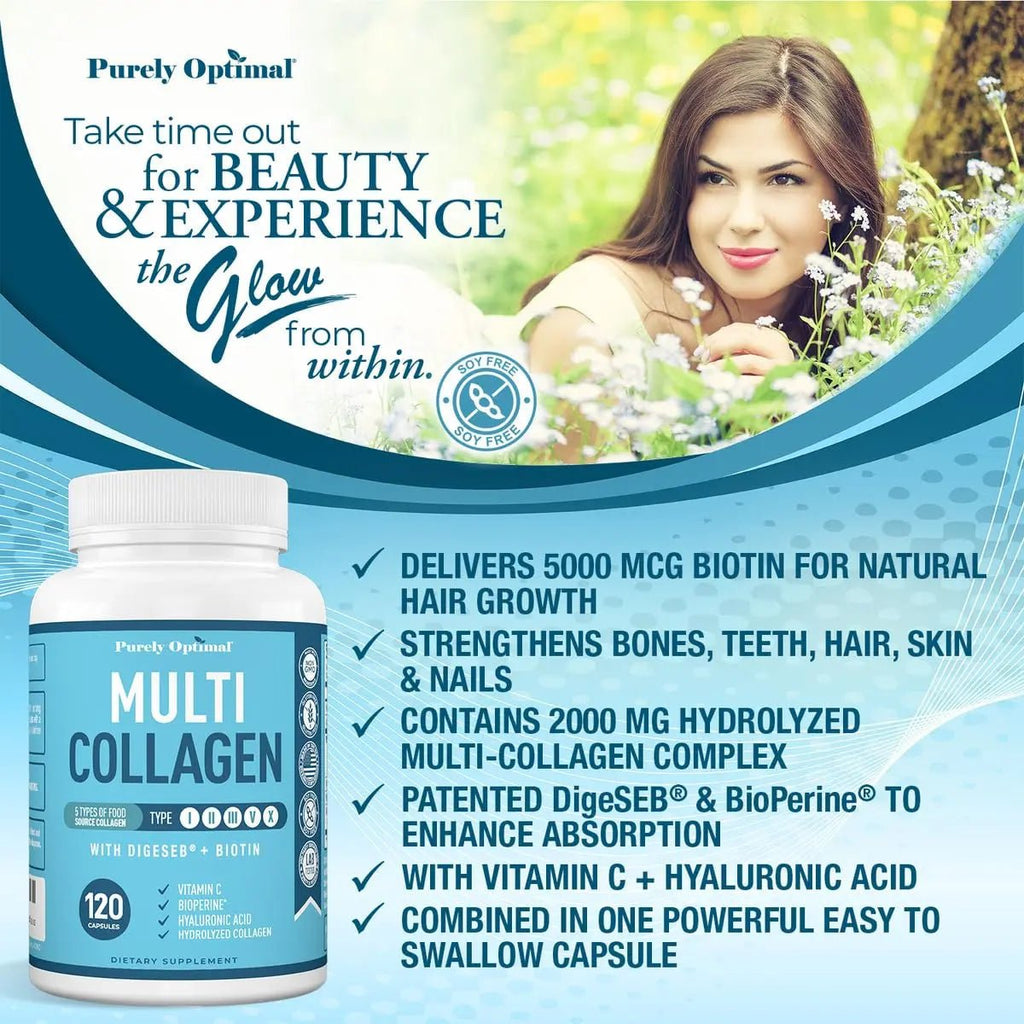 Premium Multi Collagen Peptides (Types I, II, II, V, X) - Collagen Pills for Skin Care, Hair Growth, Nails & Joints - Vitamin C, Hyaluronic Acid - TrustMedUSA