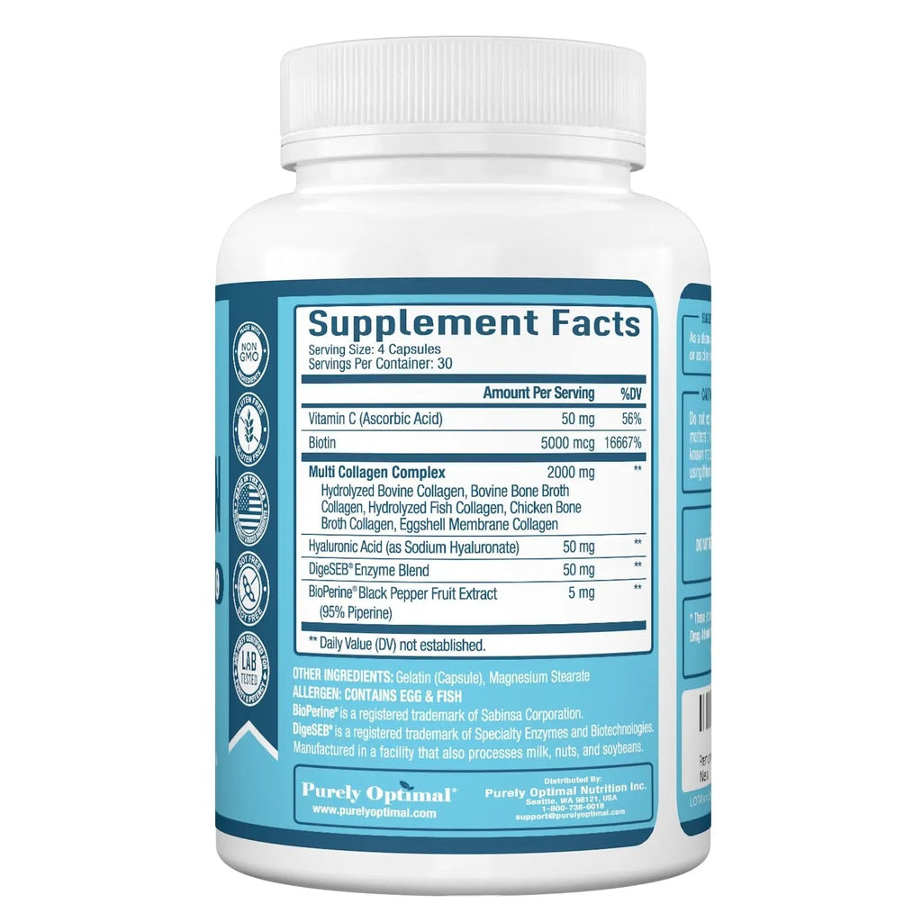 Premium Multi Collagen Peptides (Types I, II, II, V, X) - Collagen Pills for Skin Care, Hair Growth, Nails & Joints - Vitamin C, Hyaluronic Acid - TrustMedUSA