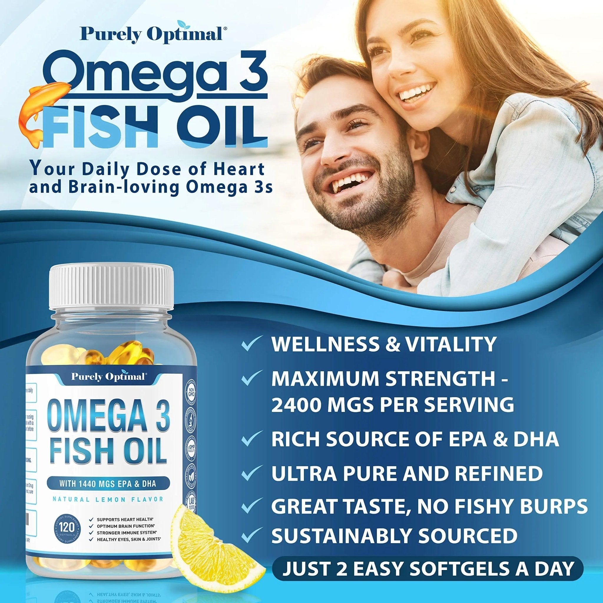 Premium Omega 3 Fish Oil Supplement 2400mg - Burpless Fish Oil Omega3 Softgels - TrustMedUSA