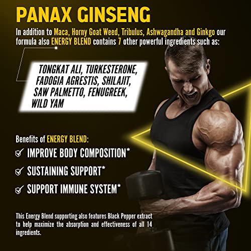 Premium Panax Ginseng 14 in 1, 13X Potency, High Strength Capsules with Horny Goat Weed - TrustMedUSA