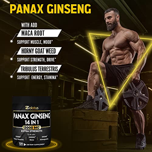 Premium Panax Ginseng 14 in 1, 13X Potency, High Strength Capsules with Horny Goat Weed - TrustMedUSA
