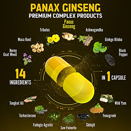 Premium Panax Ginseng 14 in 1, 13X Potency, High Strength Capsules with Horny Goat Weed - TrustMedUSA