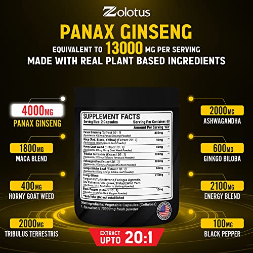 Premium Panax Ginseng 14 in 1, 13X Potency, High Strength Capsules with Horny Goat Weed - TrustMedUSA