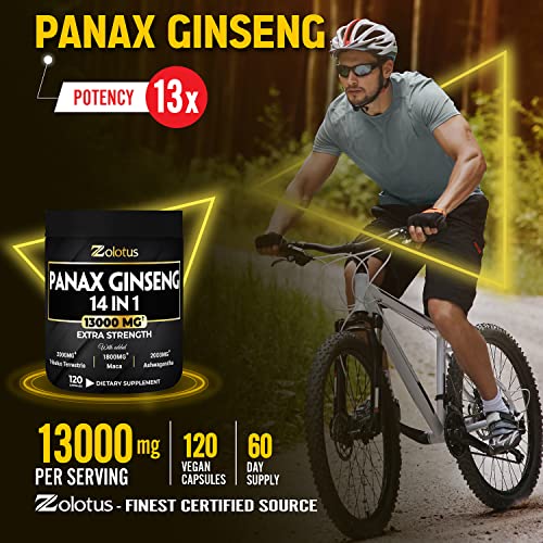 Premium Panax Ginseng 14 in 1, 13X Potency, High Strength Capsules with Horny Goat Weed - TrustMedUSA