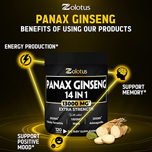 Premium Panax Ginseng 14 in 1, 13X Potency, High Strength Capsules with Horny Goat Weed - TrustMedUSA
