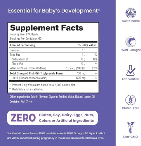 Prenatal DHA for Women 600mg + 400 IU Vitamin D3 | 120 Softgels | Supports Brain Health | Triglyceride Omega 3 Fish Oil DHA Prenatal Vitamins for Pregnancy & Nursing | 300mg per Capsule - TrustMedUSA