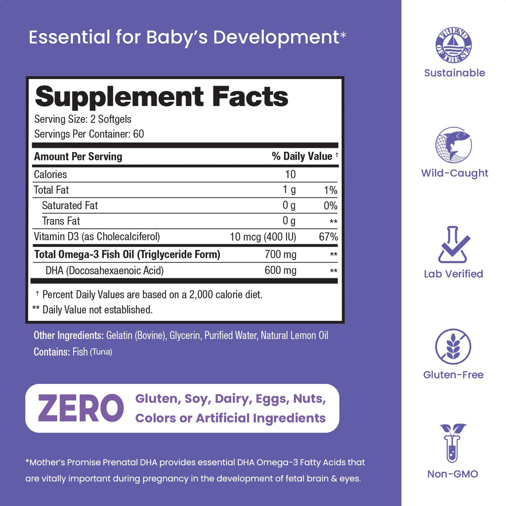 Prenatal DHA for Women 600mg + 400 IU Vitamin D3 | 120 Softgels | Supports Brain Health | Triglyceride Omega 3 Fish Oil DHA Prenatal Vitamins for Pregnancy & Nursing | 300mg per Capsule - TrustMedUSA