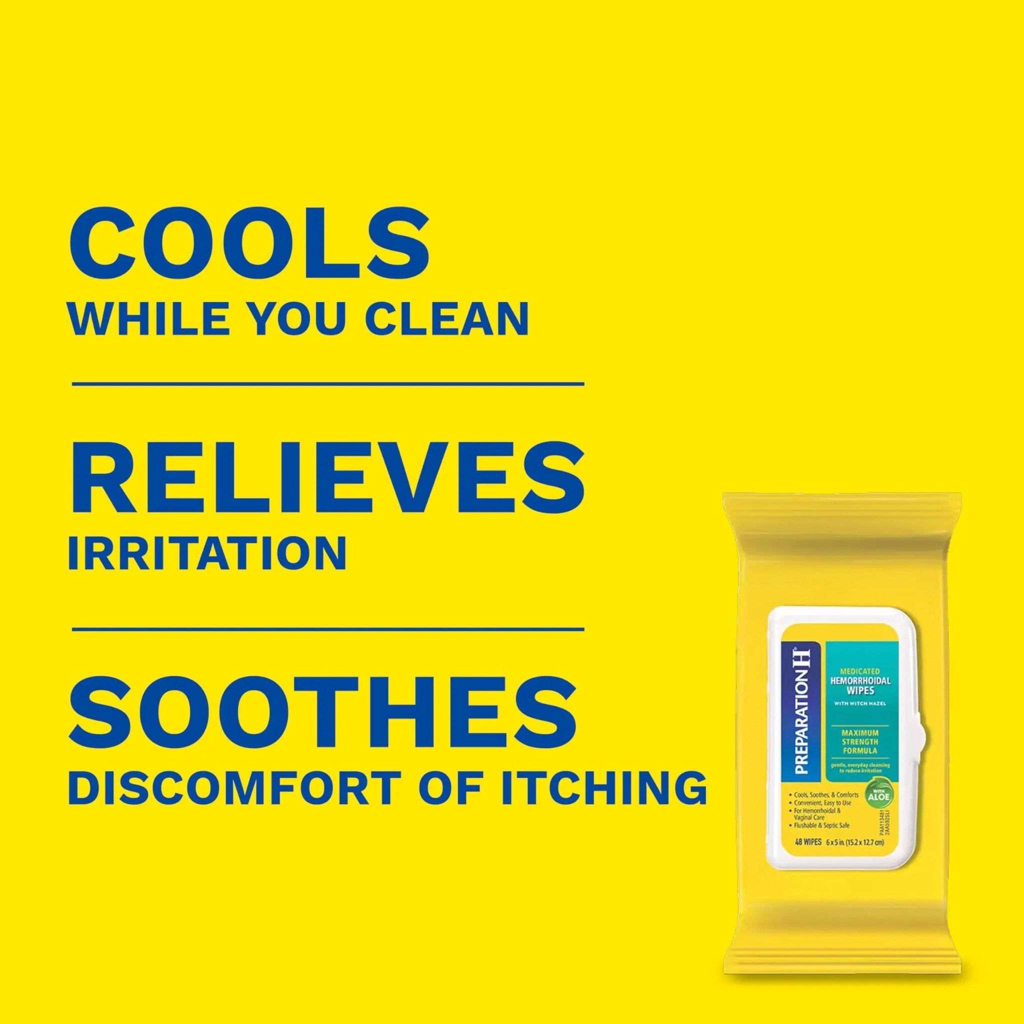 Preparation H Hemorrhoid Flushable Wipes with Witch Hazel for Skin Irritation Relief - 48 Count (Pack of 4) - TrustMedUSA