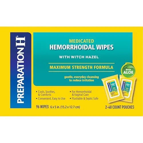 Preparation H Hemorrhoid Flushable Wipes with Witch Hazel for Skin Irritation Relief - 96 Count - TrustMedUSA
