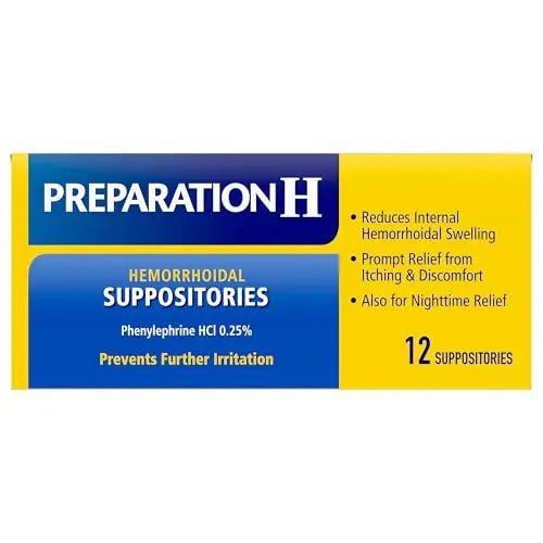 Preparation H Hemorrhoid Suppositories For Itching And Discomfort Relief - 12 Count (Pack of 1) - TrustMedUSA