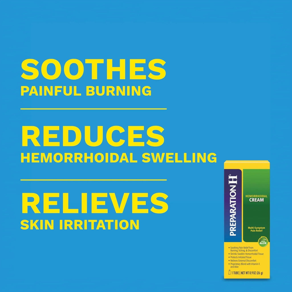 Preparation H Hemorrhoid Symptom Treatment Cream (0.9 Ounce Tube), Maximum Strength Multi-Symptom Pain Relief with Aloe - TrustMedUSA