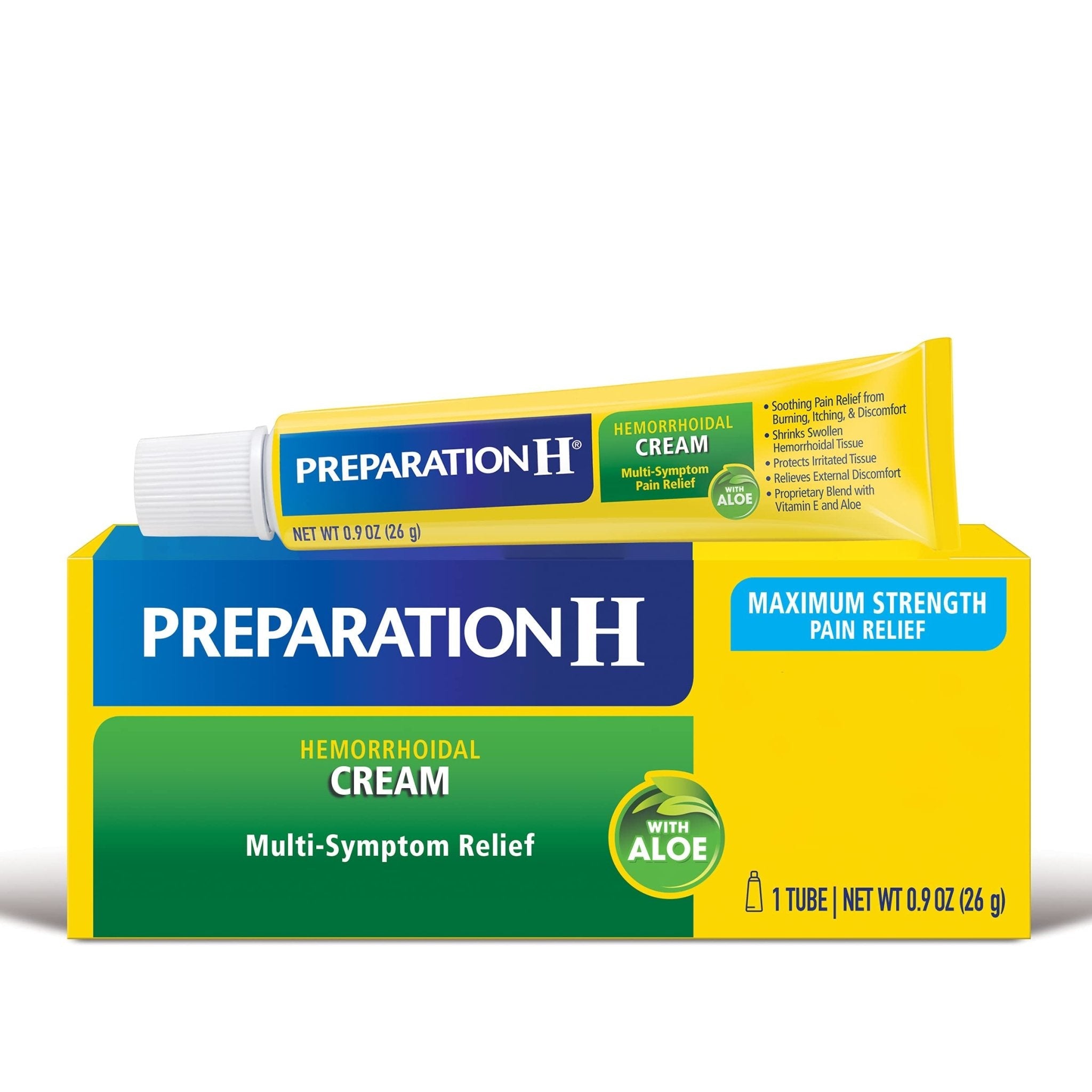 Preparation H Hemorrhoid Symptom Treatment Cream (0.9 Ounce Tube), Maximum Strength Multi-Symptom Pain Relief with Aloe - Maple Wellness Supplements
