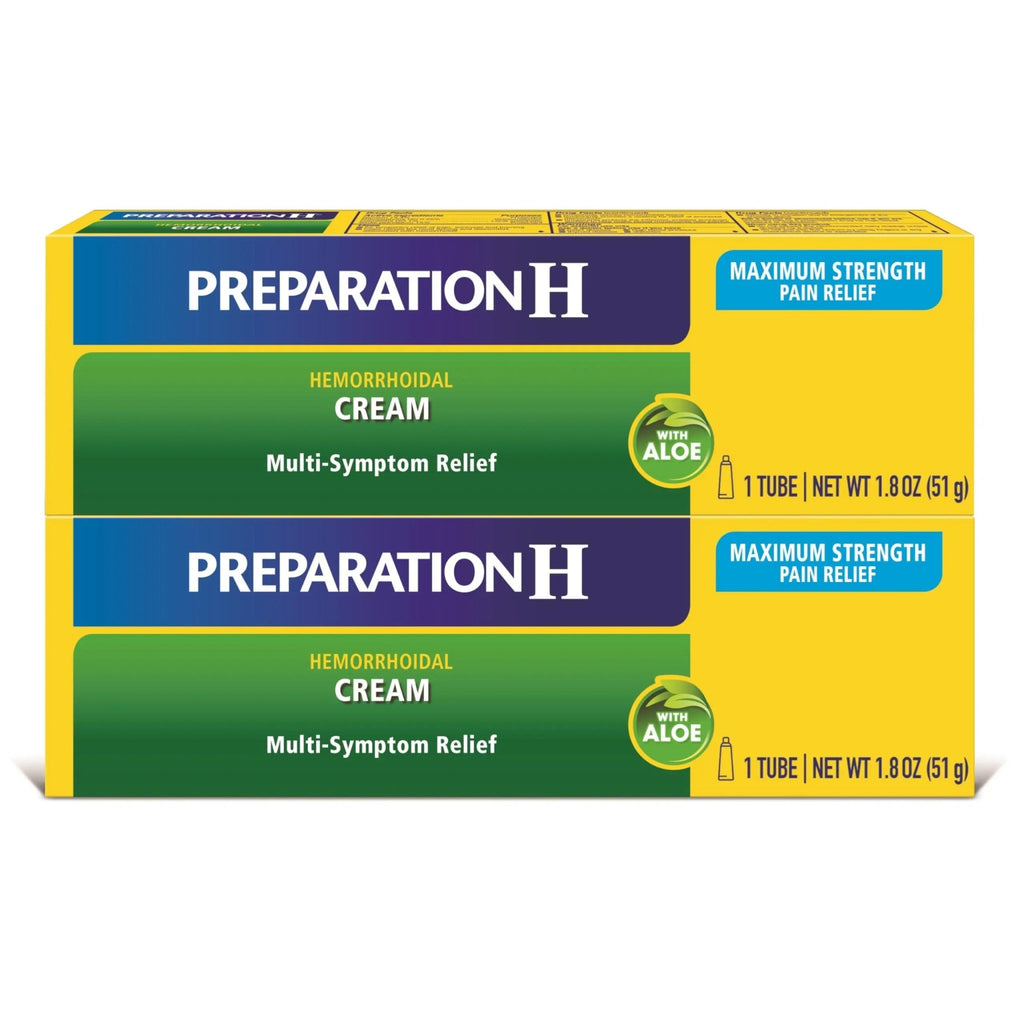 Preparation H Hemorrhoid Symptom Treatment Cream (2 x 1.8 Ounce Tube), Maximum Strength Multi-Symptom Pain Relief with Aloe - TrustMedUSA