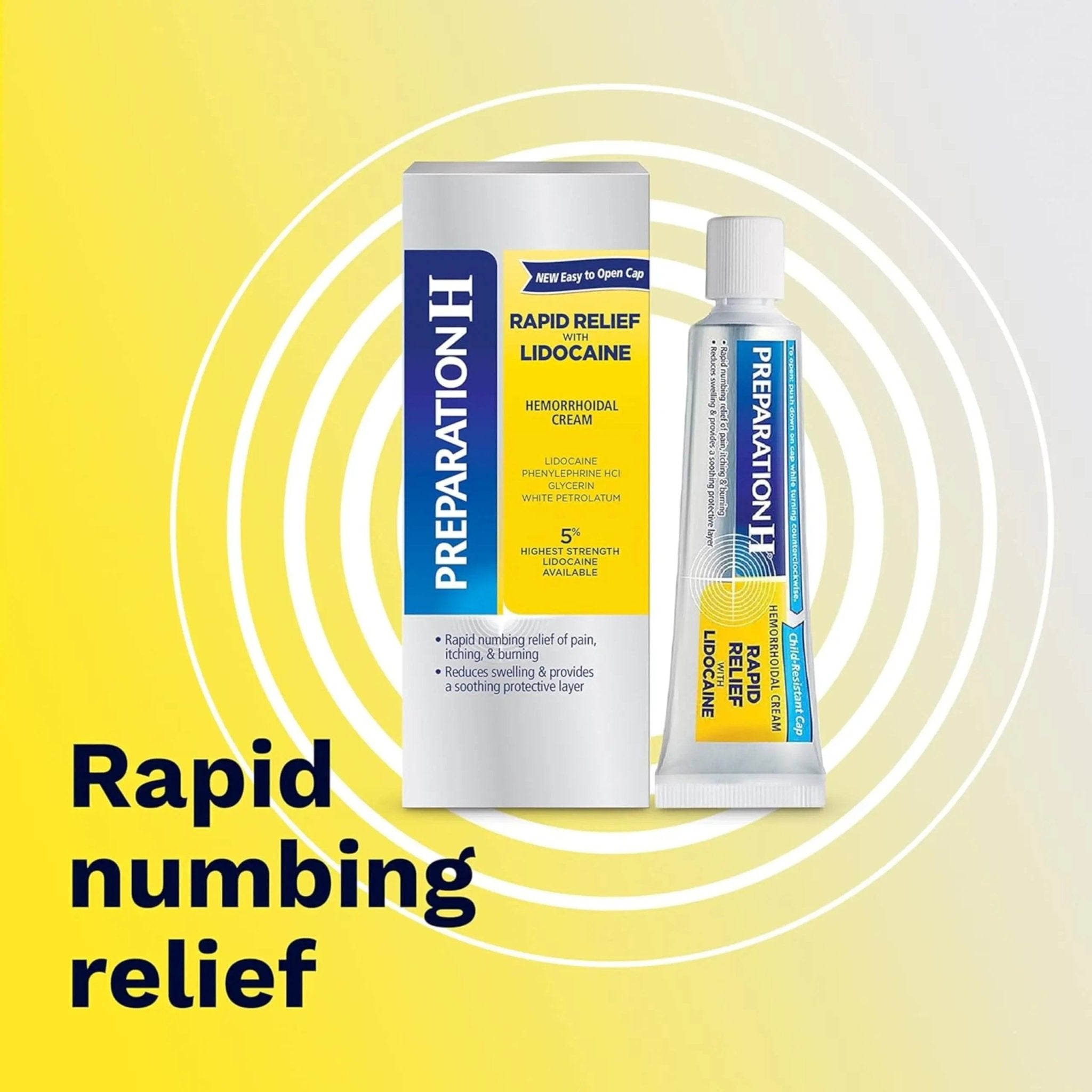 Preparation H Rapid Relief Hemorrhoid Cream with Lidocaine, Numbing Relief for Swelling, Pain, Burning and Itching - 1 Oz Tube - TrustMedUSA
