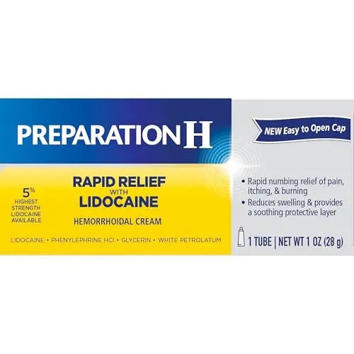 Preparation H Rapid Relief Hemorrhoid Cream with Lidocaine, Numbing Relief for Swelling, Pain, Burning and Itching - 1 Oz Tube - TrustMedUSA
