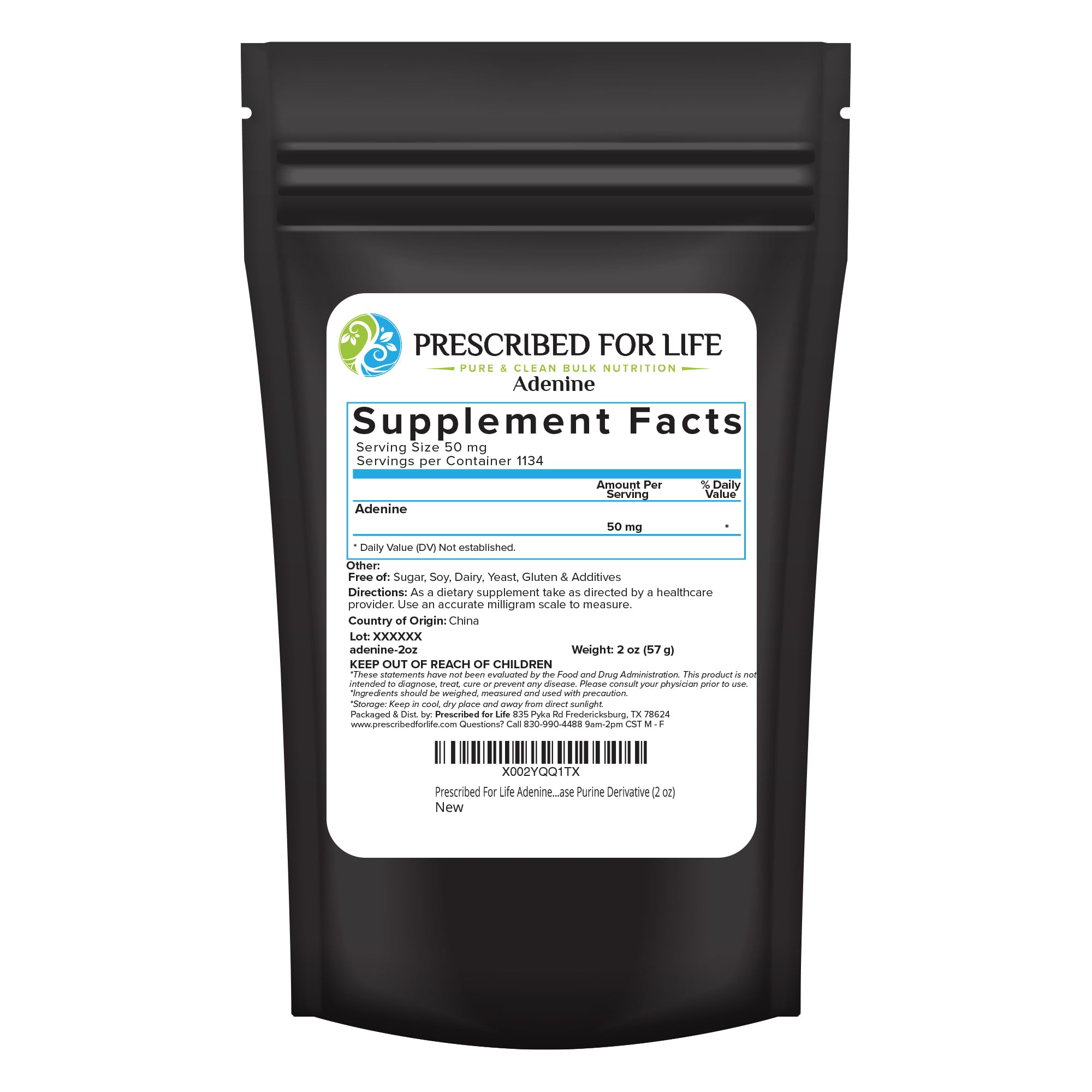 Prescribed For Life Adenine Powder, Vitamin B4 Adenine Supplement, A Nucleobase Purine Derivative (56g) - TrustMedUSA