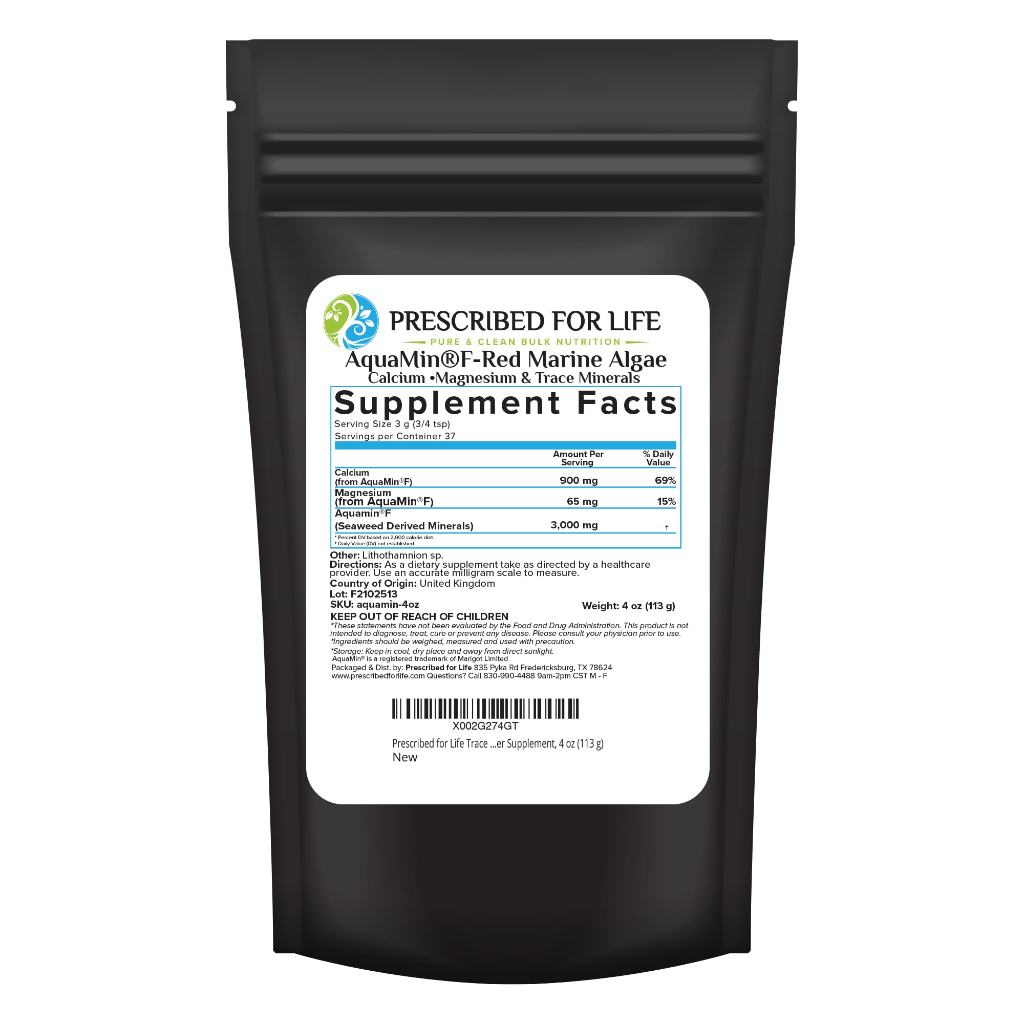 Prescribed for Life Aquamin Powder, Red Marine Algae Supplements, Rich in Plant Based Calcium & Magnesium, 72 Trace Minerals, Non GMO (113g) - TrustMedUSA