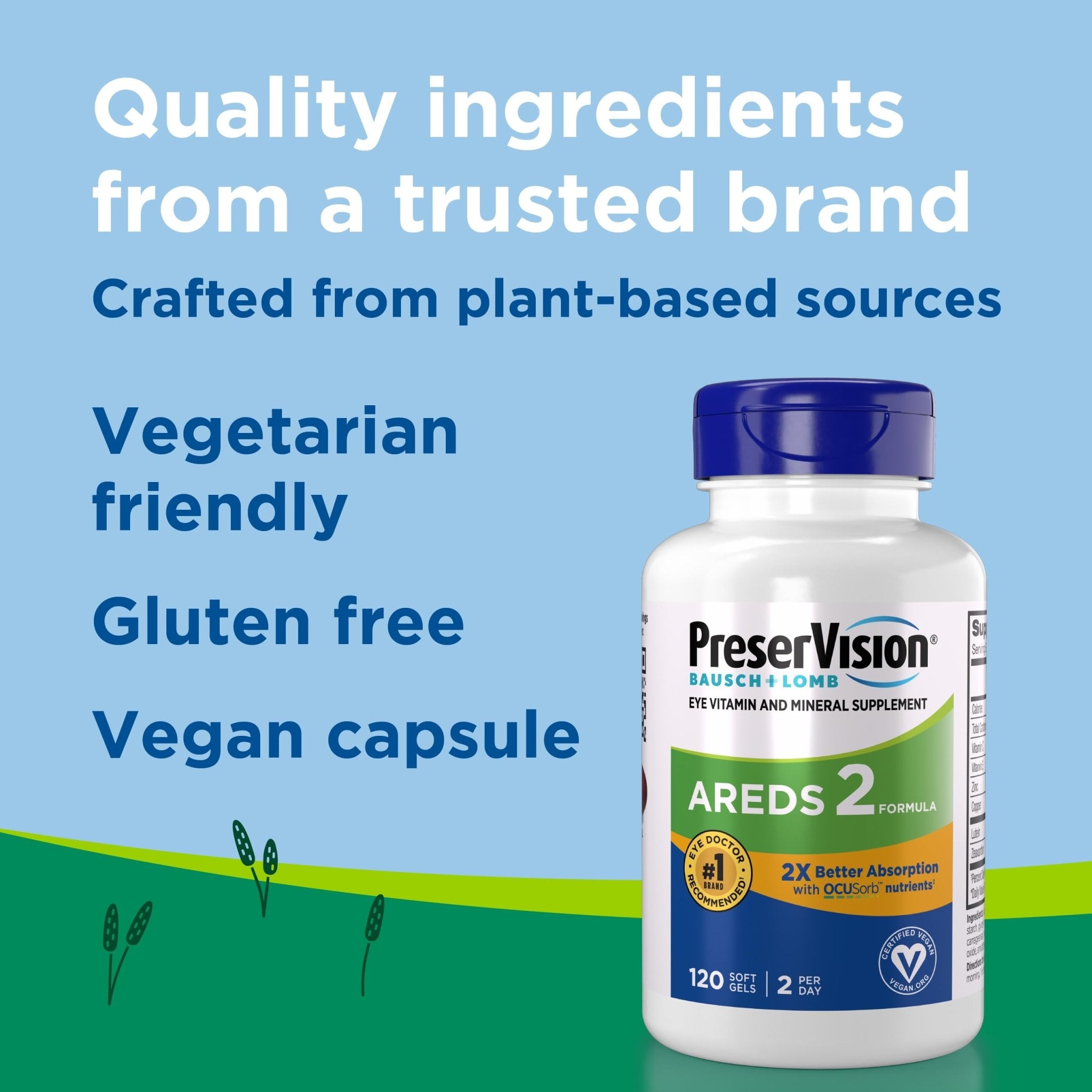 PreserVision AREDS 2 Eye Vitamin & Mineral Supplement with OCUSorb, 120 Vegan Soft Gels, Contains Lutein, Zeaxanthin, Vitamin C & E, Zinc, & Copper, Eye Health Supplements for Adults - TrustMedUSA