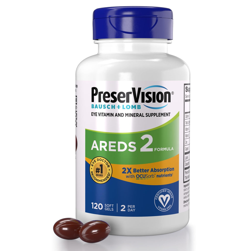 PreserVision AREDS 2 Eye Vitamin & Mineral Supplement with OCUSorb, 120 Vegan Soft Gels, Contains Lutein, Zeaxanthin, Vitamin C & E, Zinc, & Copper, Eye Health Supplements for Adults - TrustMedUSA