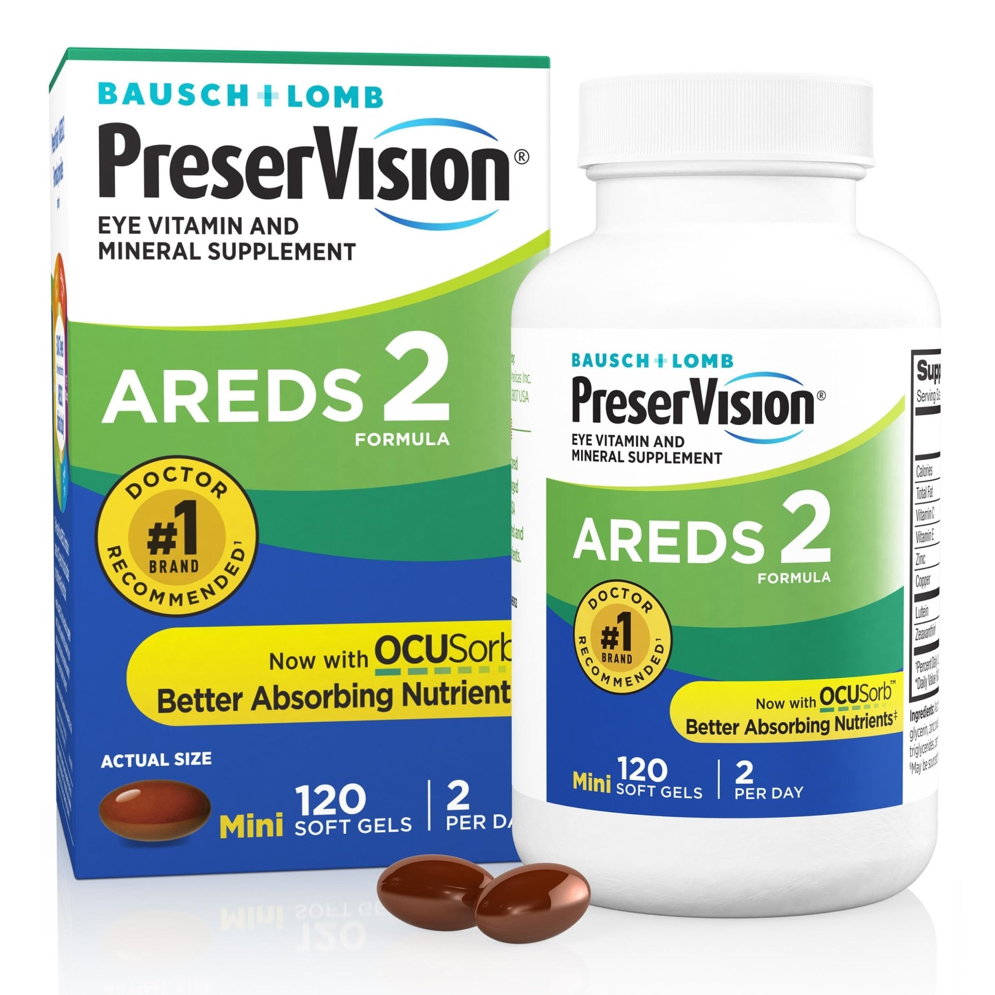 PreserVision AREDS 2 Eye Vitamins, 1 Eye Doctor Recommended Brand, Lutein and Zeaxanthin Supplement with Vitamin C, Vitamin E, Zinc, and Copper, 120 Softgels (Minigels) - TrustMedUSA