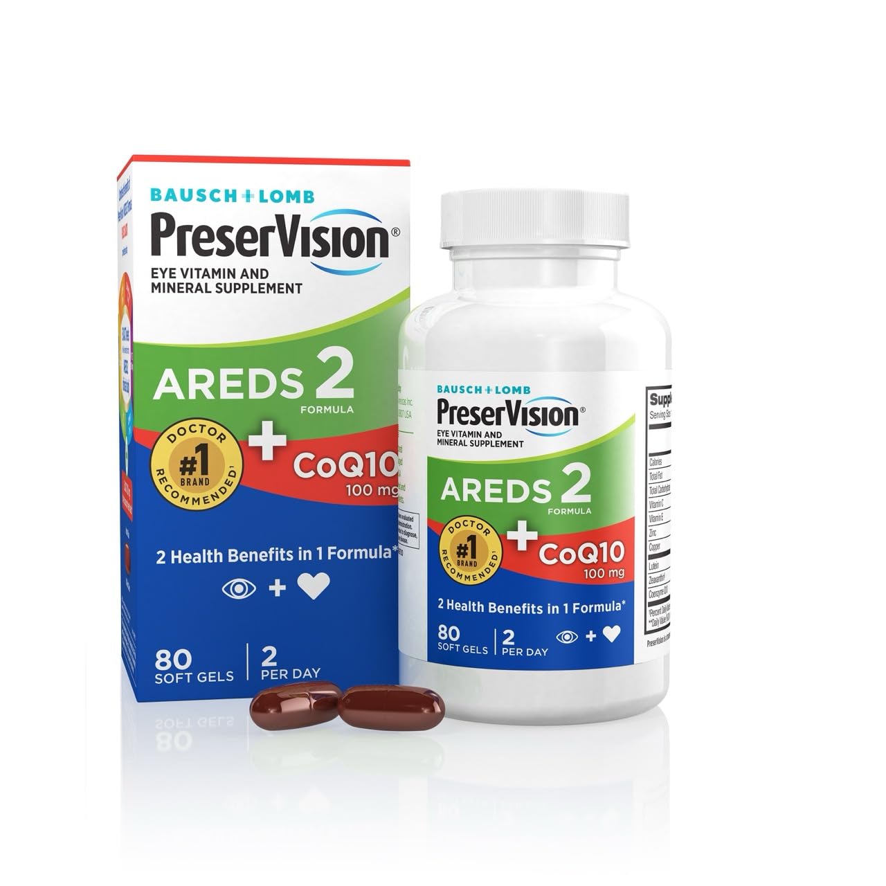 PreserVision AREDS 2 Eye Vitamins with CoQ10 for Heart Health, 1 Eye Doctor Recommended Brand, Lutein and Zeaxanthin Supplement with Vitamin C & E, Zinc, and Copper, 80 Softgels - TrustMedUSA