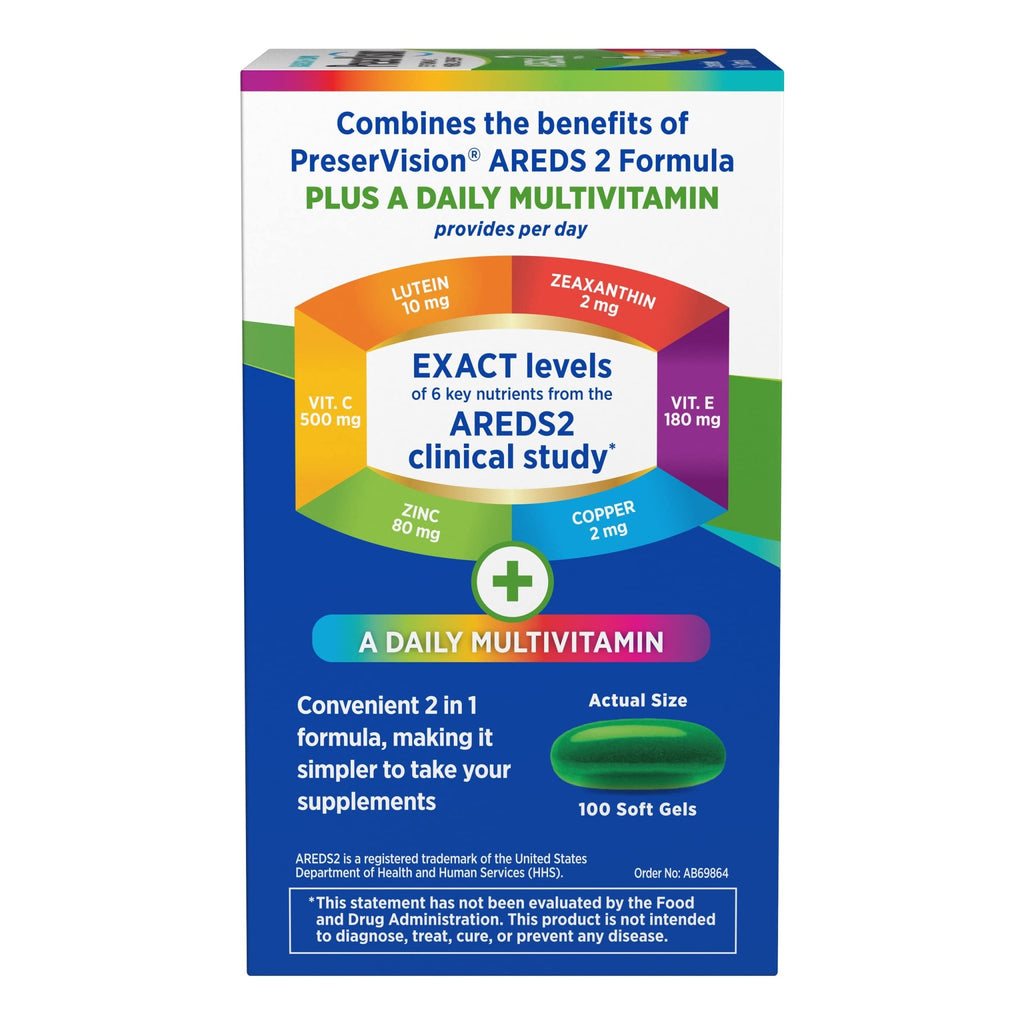 PreserVision AREDS 2 + Multivitamin, 1 Eye Doctor Recommended Brand, 2-in-1 Eye Vitamin with Lutein, Zeaxanthin, Zinc, and Vitamin C, D & E, 100 Softgels - TrustMedUSA