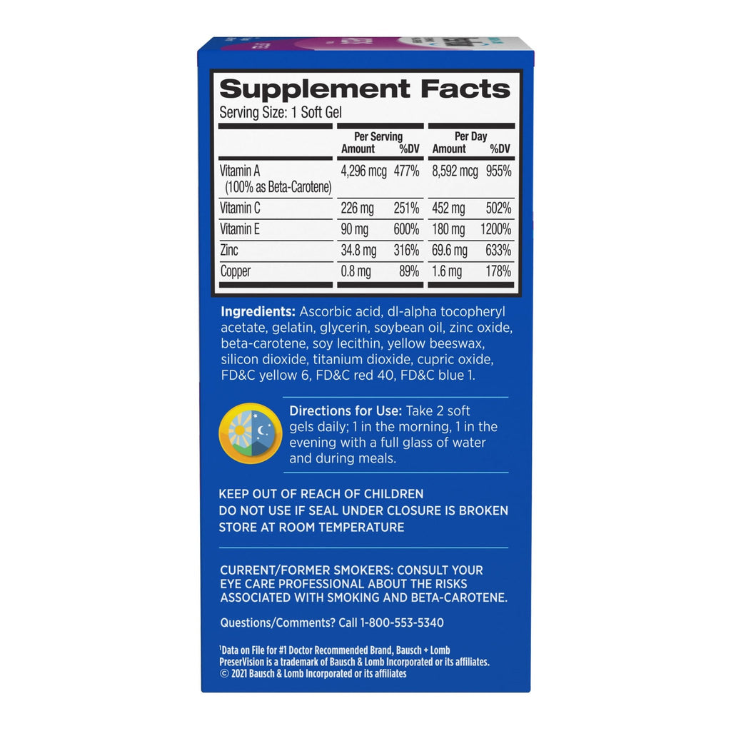 PreserVision AREDS Eye Vitamins, 1 Eye Doctor Recommended Brand, Multivitamin with Copper, Vitamin A, C & E, Zinc Supplements, 120 Softgels - TrustMedUSA